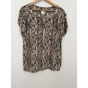 Naif Women Blouse Top Size XL Short Sleeves Snake Skin Stretch Office EUC